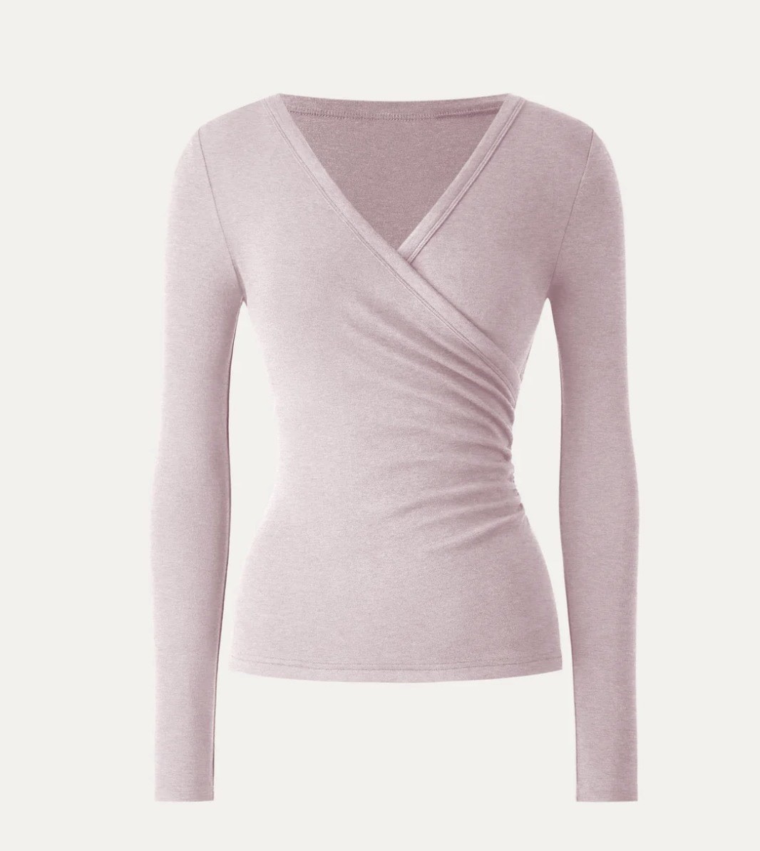 OGL Lyocell Wool Surplice Ruched Top Women’s Large Light Pink Draped Front NWT