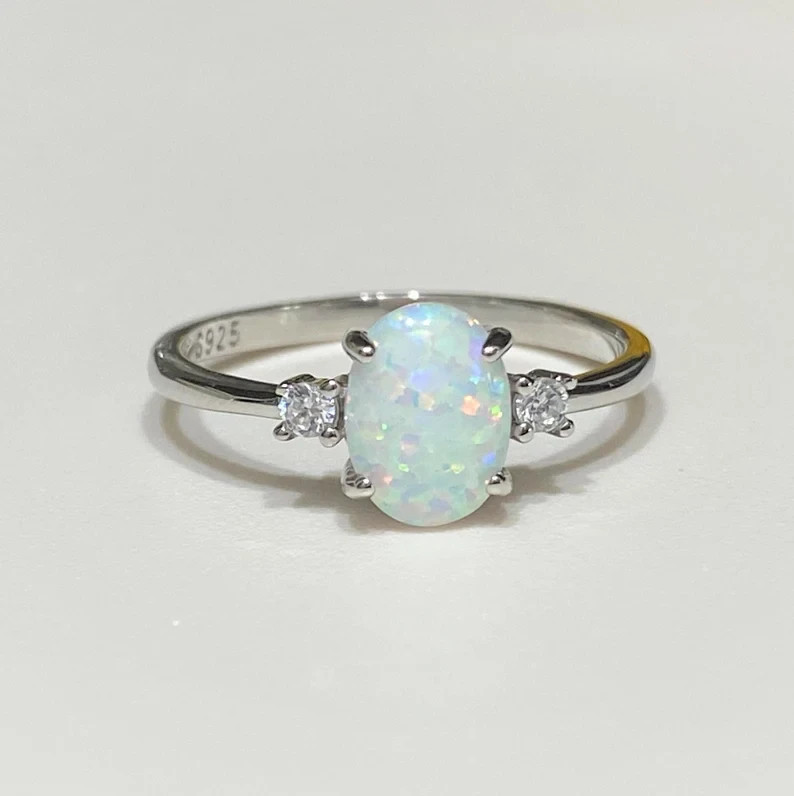 3.50 CT Australian Opal Solitaire Ring Oval Walo Fire Ring Sterling Silver