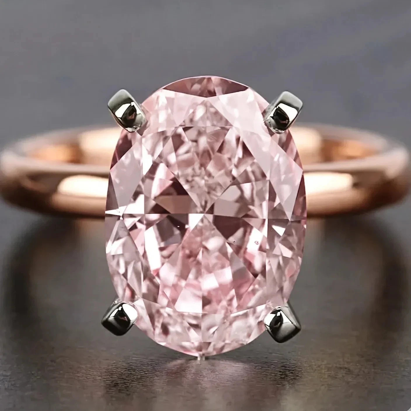 RARE 8.00 Ct Certified Oval Shape Pink Natural Diamond Ring 925 Silver 