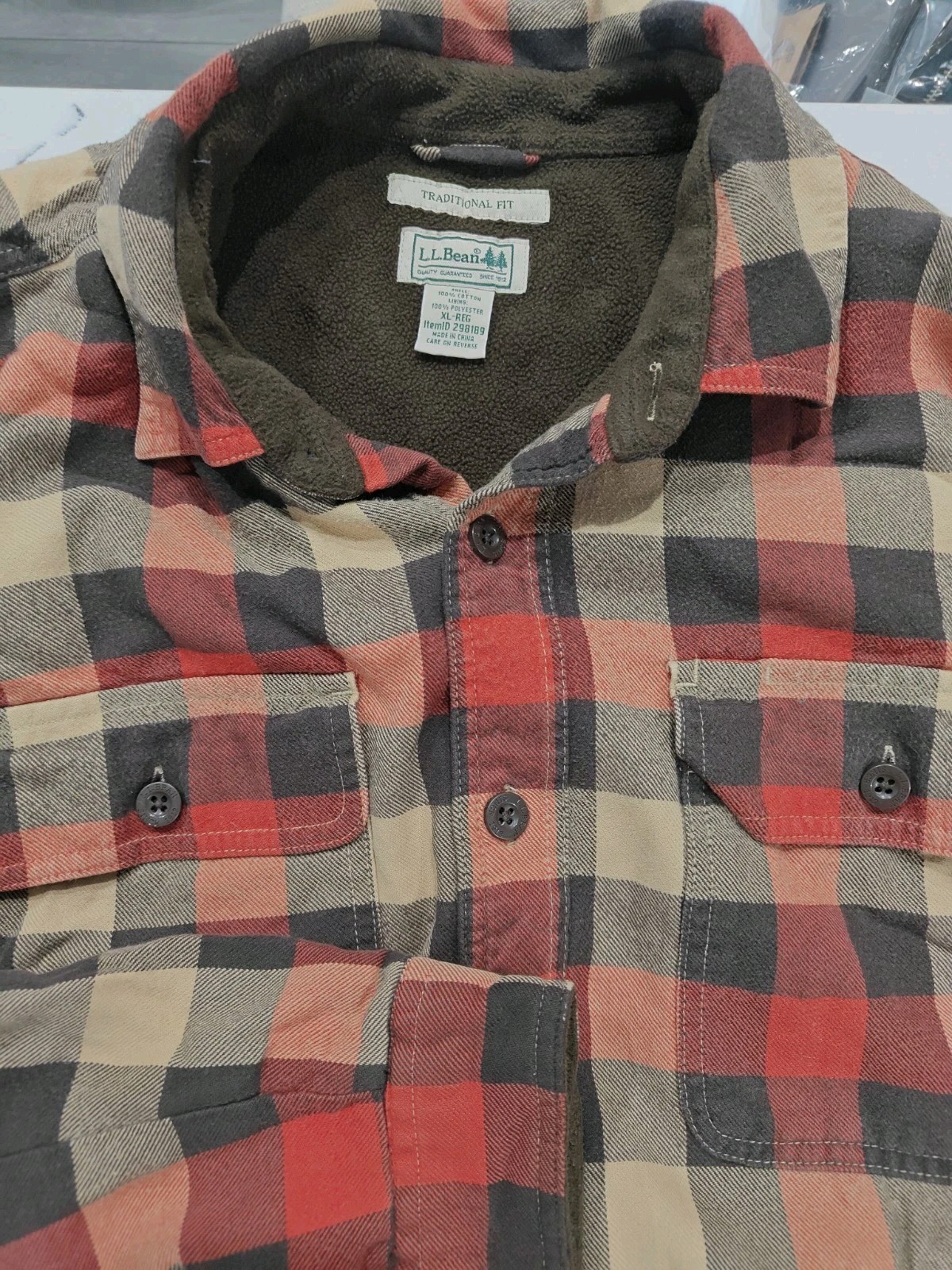 L.L. Bean Fleece Lined Flannel Shirt Mens XL Traditional Fit Plaid Fall L.L. Bean Fleece Lined Flannel Shirt Mens XL Traditional Fit Plaid Fall