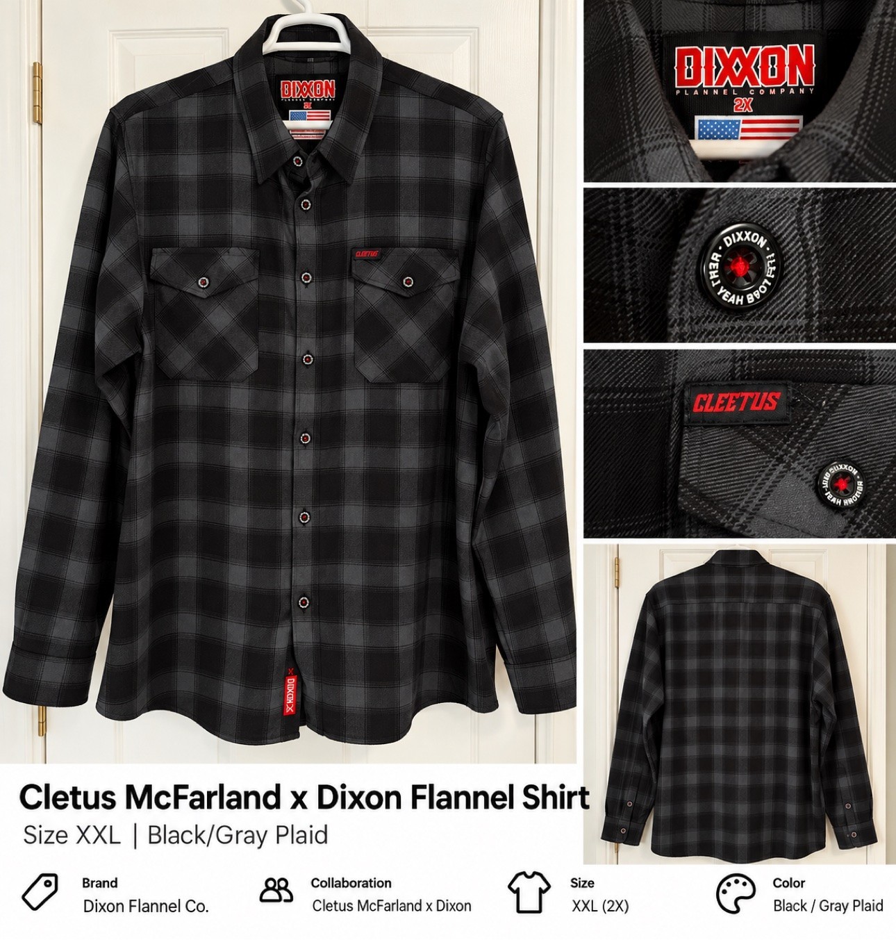 Dixxon Flannel Co. x Cleetus McFarland Flannel Shirt Mens 2X Black Gray Plaid Dixxon Flannel Co. x Cleetus McFarland Flannel Shirt Mens 2X Black Gray Plaid