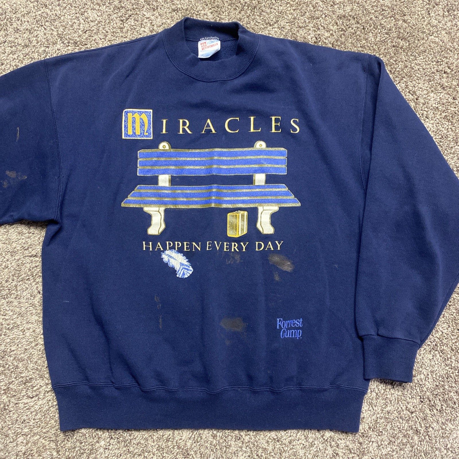 Vtg 90s MBC Forrest Gump Miracles Happen Every Day Sweatshirt XL Vtg 90s MBC Forrest Gump Miracles Happen Every Day Sweatshirt XL