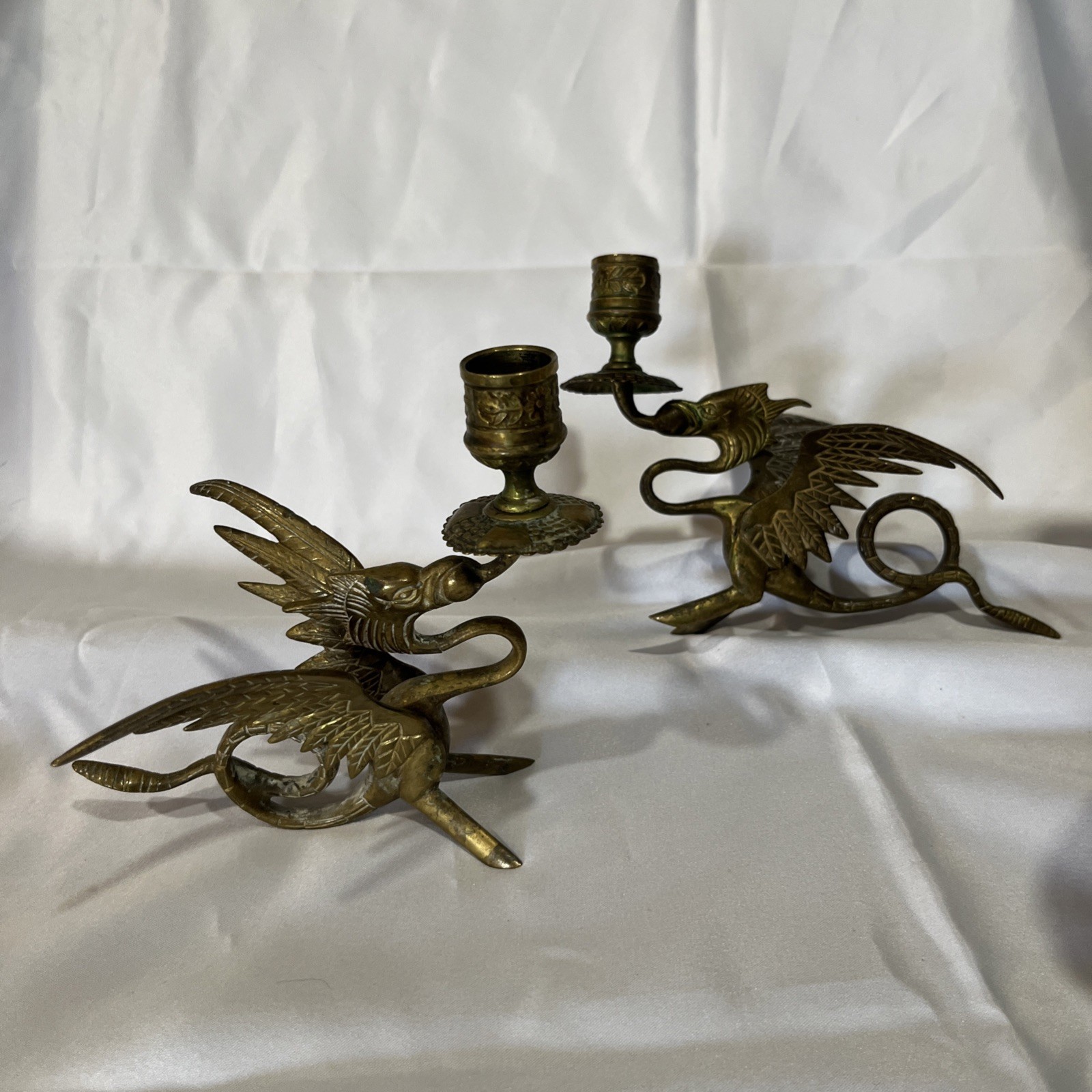 2 Antique Solid Brass Dragon Movable Legs 2 Antique Solid Brass Dragon Movable Legs