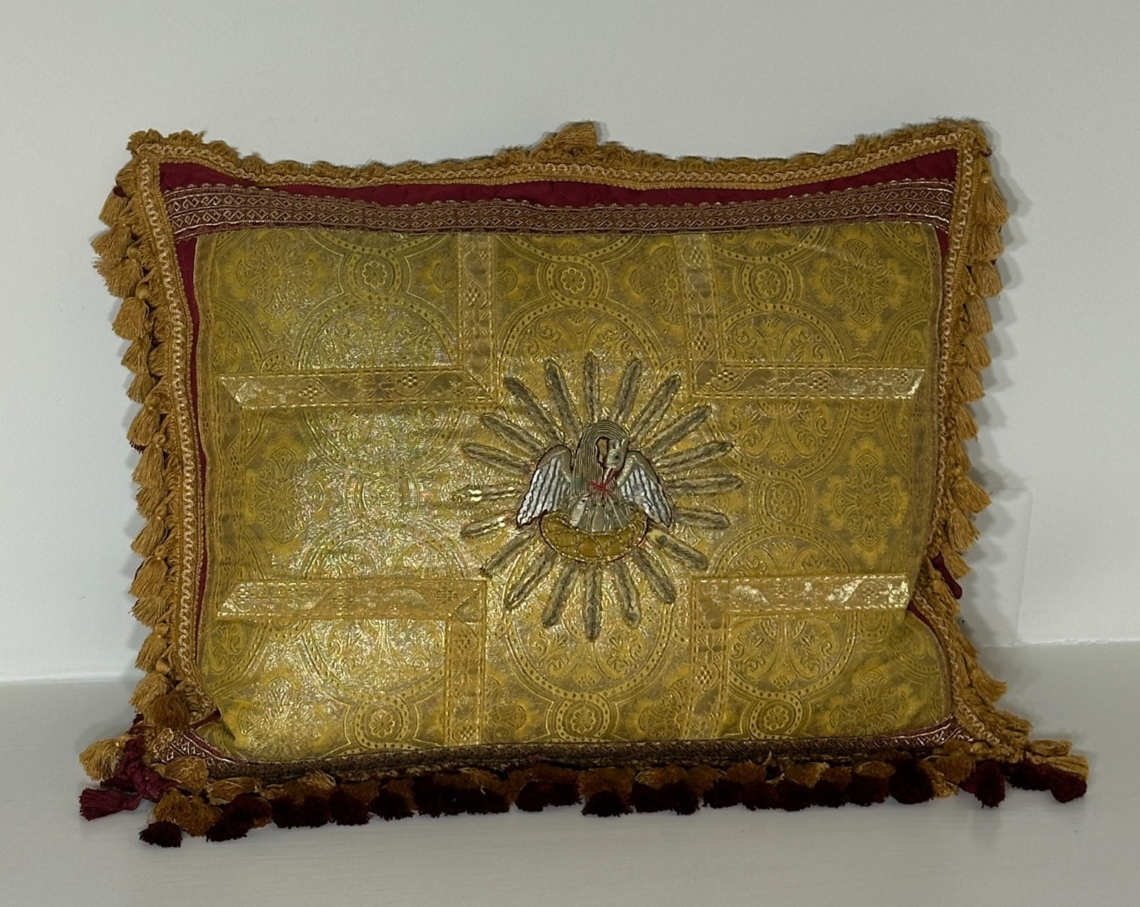 Antique French Ecclesiastical Vestment Pillow Metallic Bullion Pelican Tassel