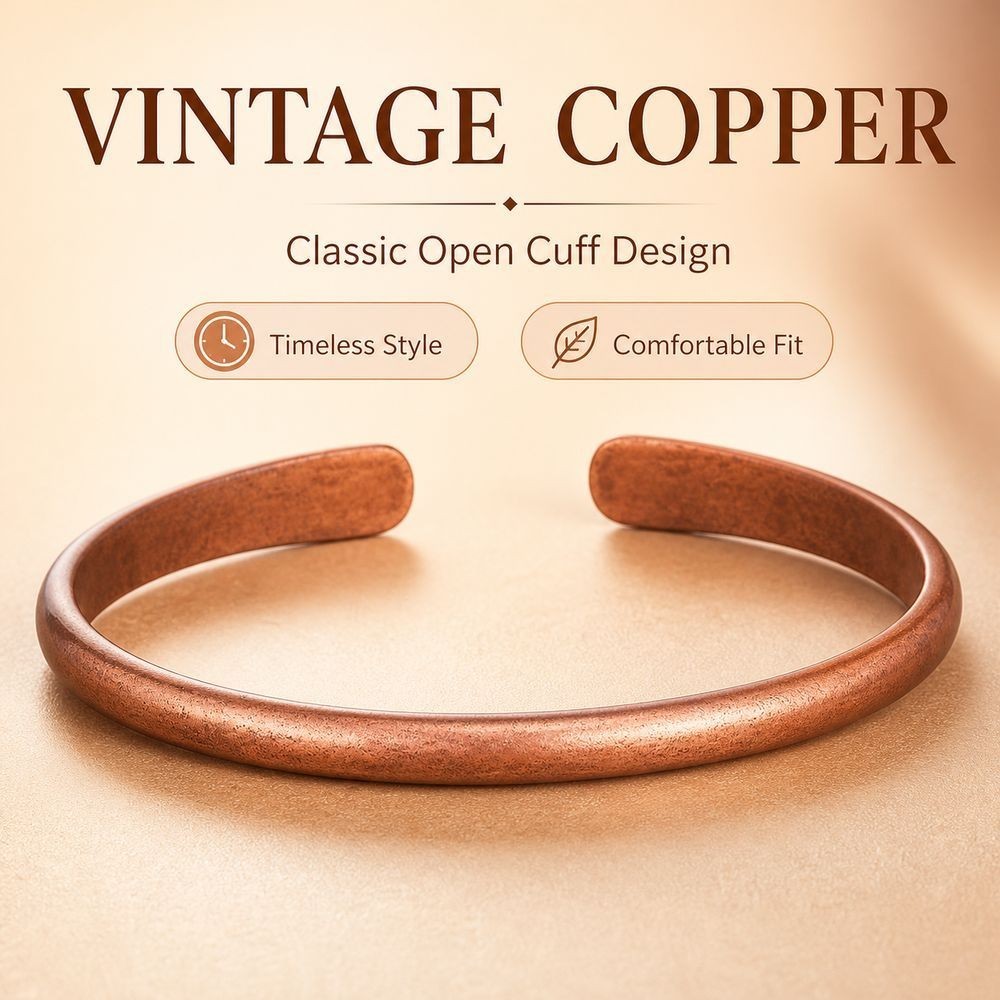 Copper Open Cuff Bangle Adjustable Healing Energy Wellness Bracelet Unisex Gift