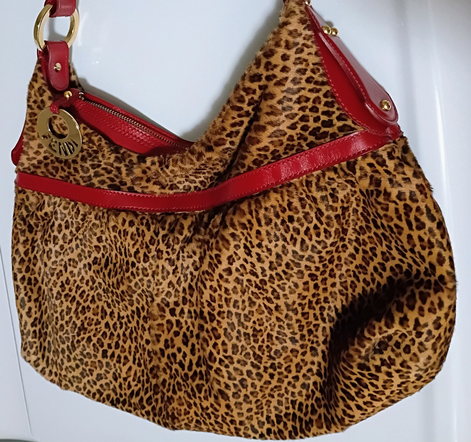 FENDI Leopard Print Pony hair Calfskin Chef Shoulder Bag FENDI Leopard Print Pony hair Calfskin Chef Shoulder Bag