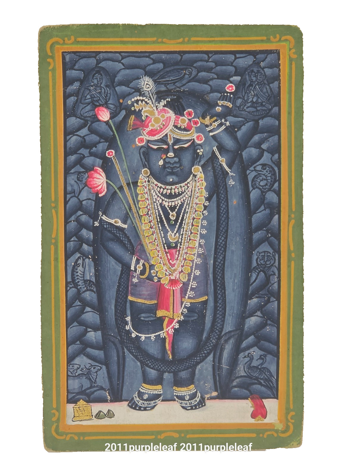 Antique Shrinathji Nathdwara Miniature Painting Lord Krishna Hindu Folk Art