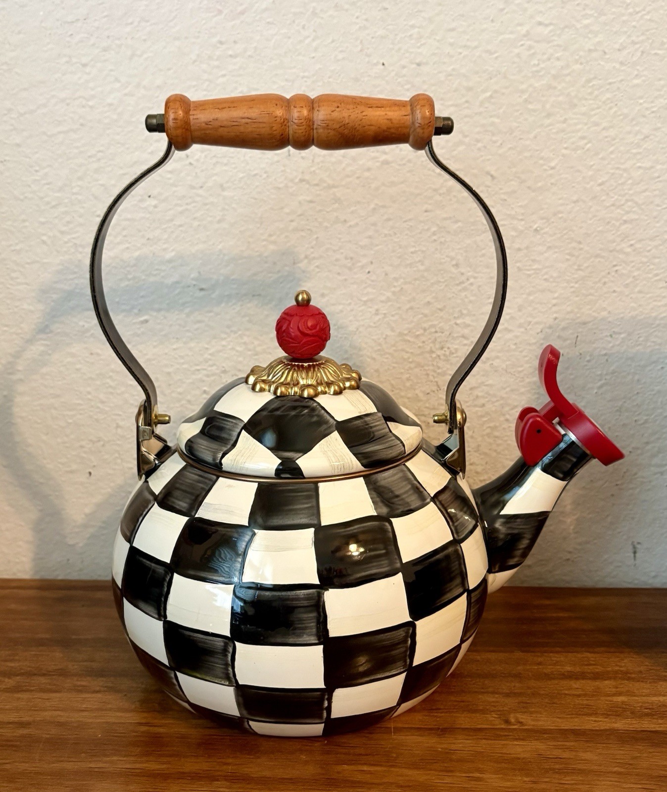 MACKENZIE CHILDS Courtly Check Whistling Tea Kettle Pot w Lid - 11\
