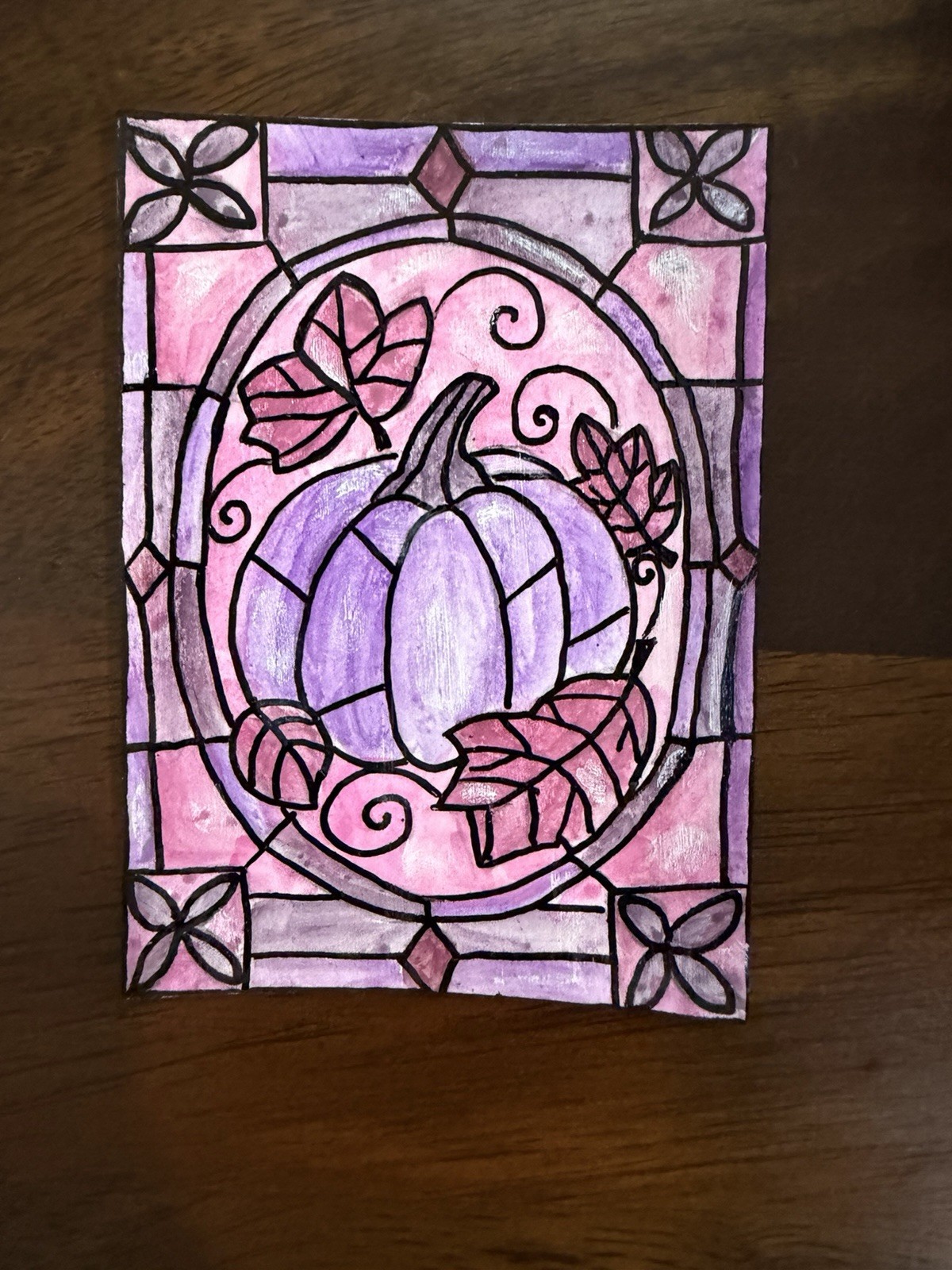 ACEO ORIGINAL Stained Glass PURPLE pumpkin violet autumn leaves AGARTANDDESIGN ACEO ORIGINAL Stained Glass PURPLE pumpkin violet autumn leaves AGARTANDDESIGN