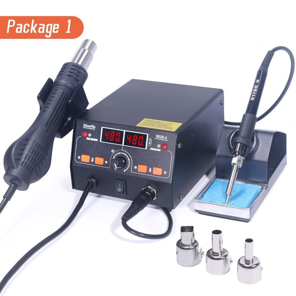 Silverflo 750W Digital Solder Iron station Hot Air Gun Rework Soldering Station