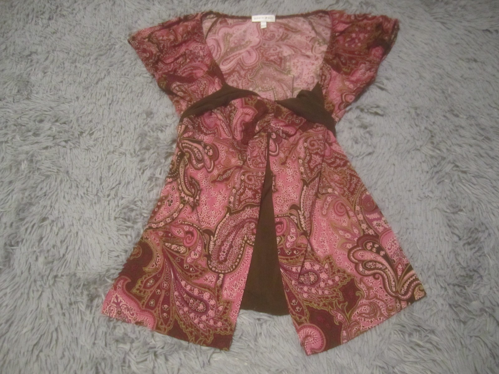 Fashion Bug Top Womens Pink Paisley Print Tie Detail Blouse Stretch Polyester