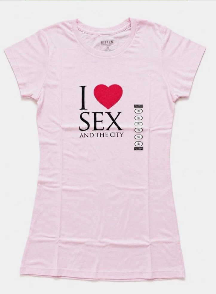 RARE Vintage Y2K Sex and the City BITTEN Carrie Bradshaw Pink Promo Tee Small RARE Vintage Y2K Sex and the City BITTEN Carrie Bradshaw Pink Promo Tee Small