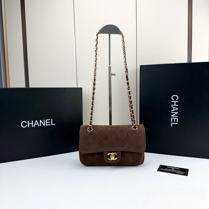CC CH@NEL 26B Dark Brown Suede Mini Flap Bag Gold HW 20x11cm Ref 6820