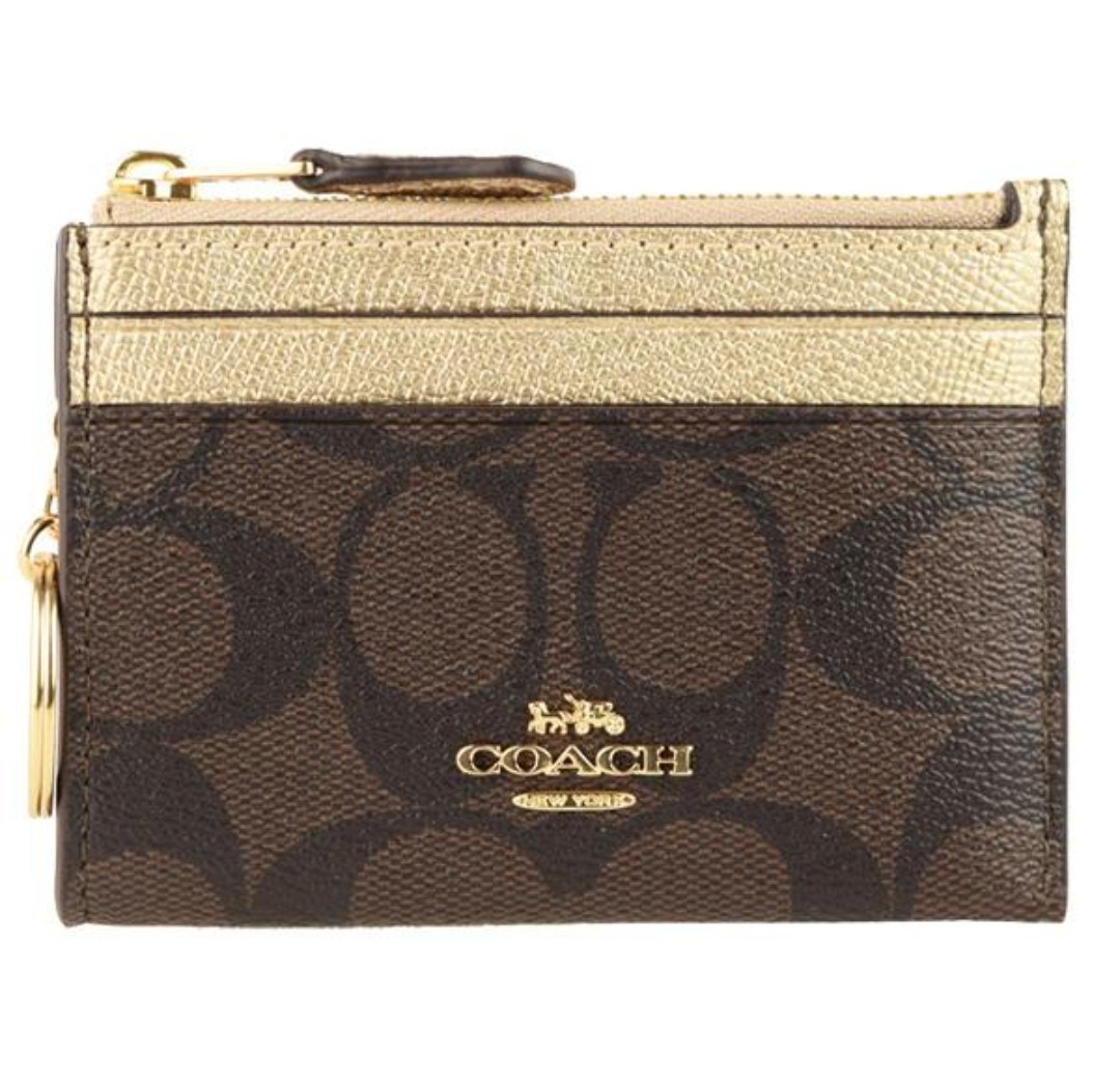 Coach Mini Skinny ID Case In Signature Canvas Coin Purse Key Ring Small Wallet Coach Mini Skinny ID Case In Signature Canvas Coin Purse Key Ring Small Wallet