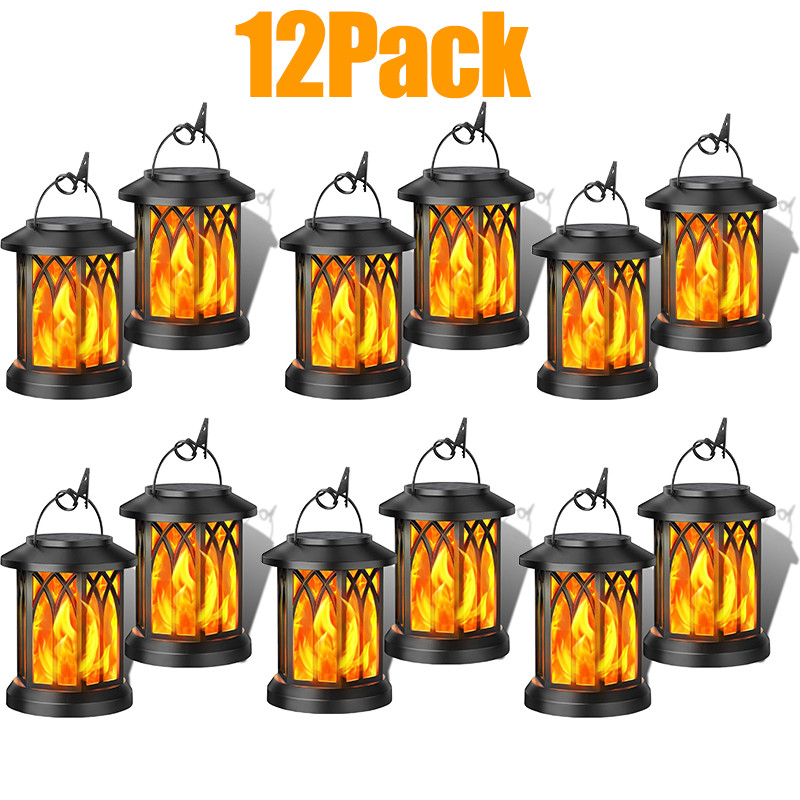 LED Flickering Flame Solar Hanging Lights Lantern Outdoor Garden Pathway Lamp