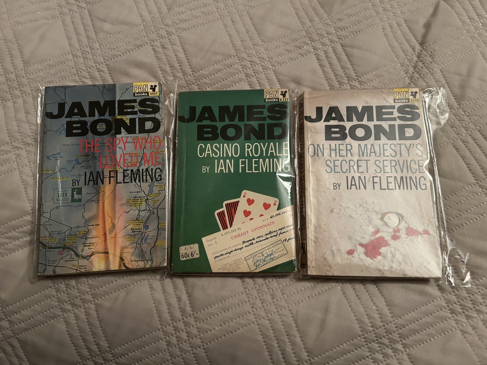 OHMSS, Casino Royale TSWLM  James Bond, Fleming, Pan, all 3 are V/G Condition