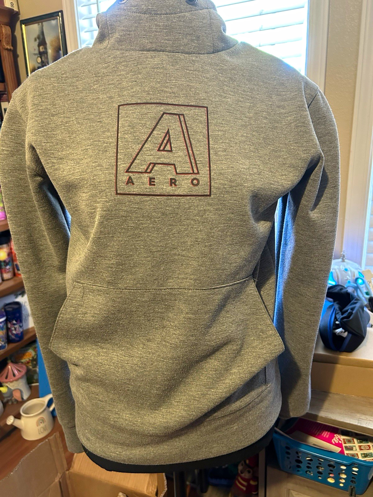 Aéropostale Women\'s Gray Solid Logo Pullover Fleece Hoodie Pockets XS
