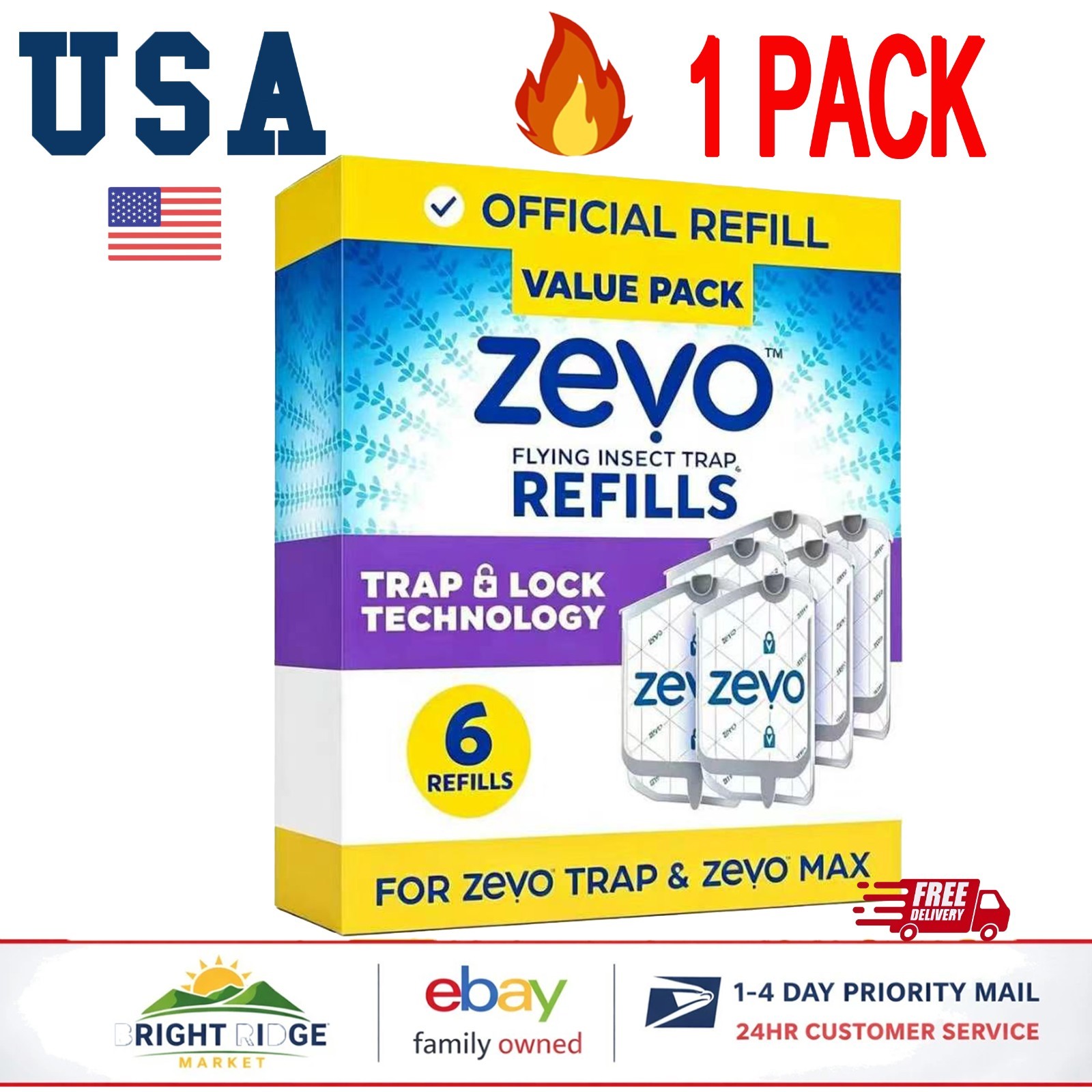 NEW Zevo Flying Insect Trap Refill Cartridges -Easy to Use (6 Refill Cartridges)