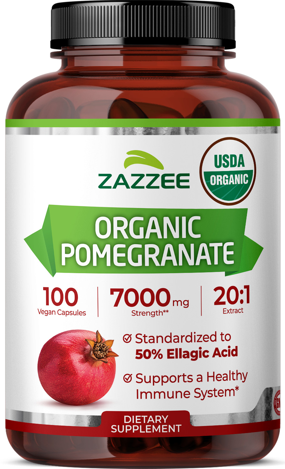 Zazzee USDA Organic Pomegranate 20:1 Extract, 7000bmg Strength, 50% Ellagic Acid