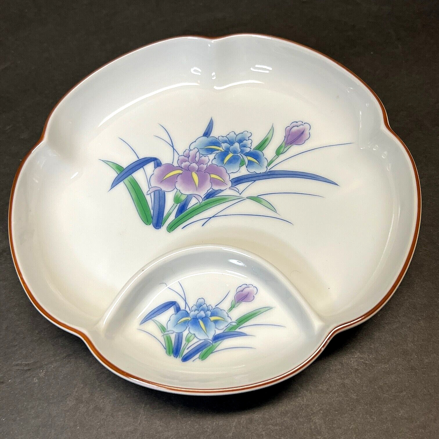 Vintage Takahashi Ryuho Japan Porcelain Snack Rice Dish Irises 7\ Vintage Takahashi Ryuho Japan Porcelain Snack Rice Dish Irises 7\
