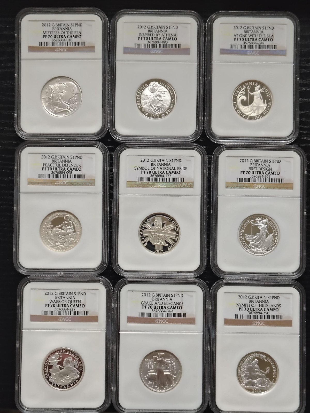 COMPLETE NGC PF70 9 coin 2012 Britannia 25th Anniversary Silver Portrait Set