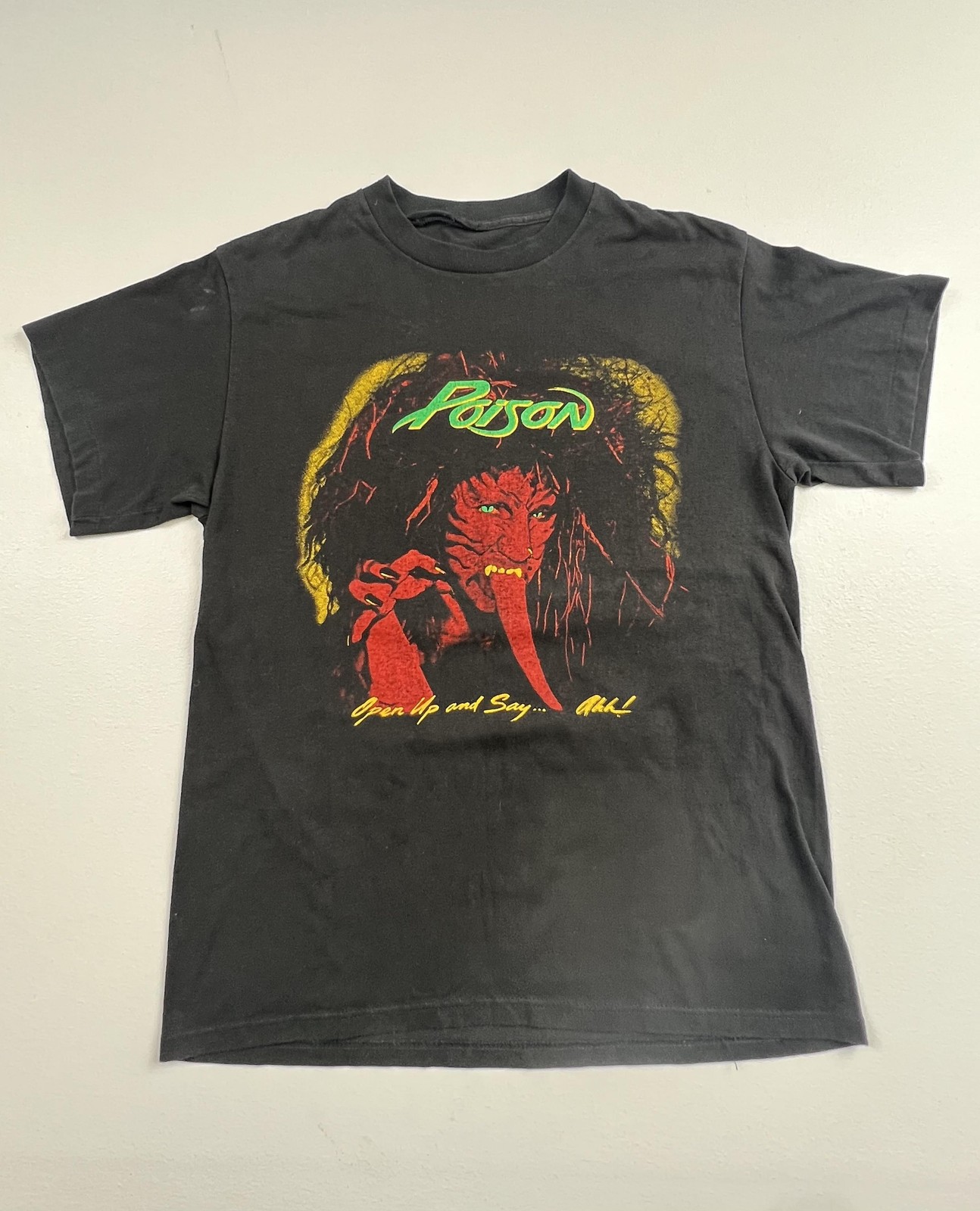 Vintage Bootleg Poison Shirt Mens Open Up And Say Ahh Tee Band Concert 80\'s READ