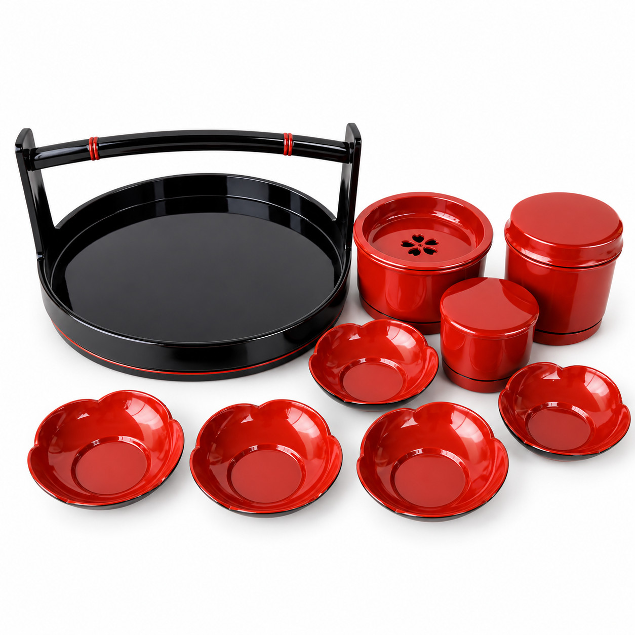 Japanese Tea Ceremony Set - Showa Retro Red & Black Laquerware Tea Set