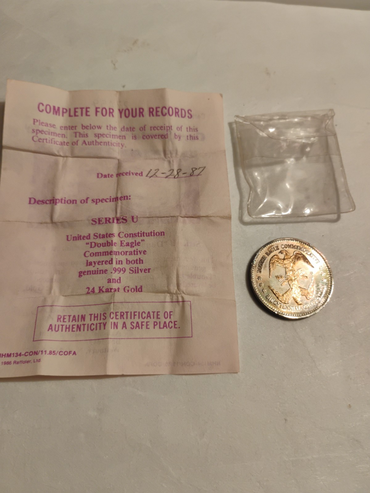 1987 Double Eagle Bicentennial Celebration Commemorative Coin 1987 Double Eagle Bicentennial Celebration Commemorative Coin