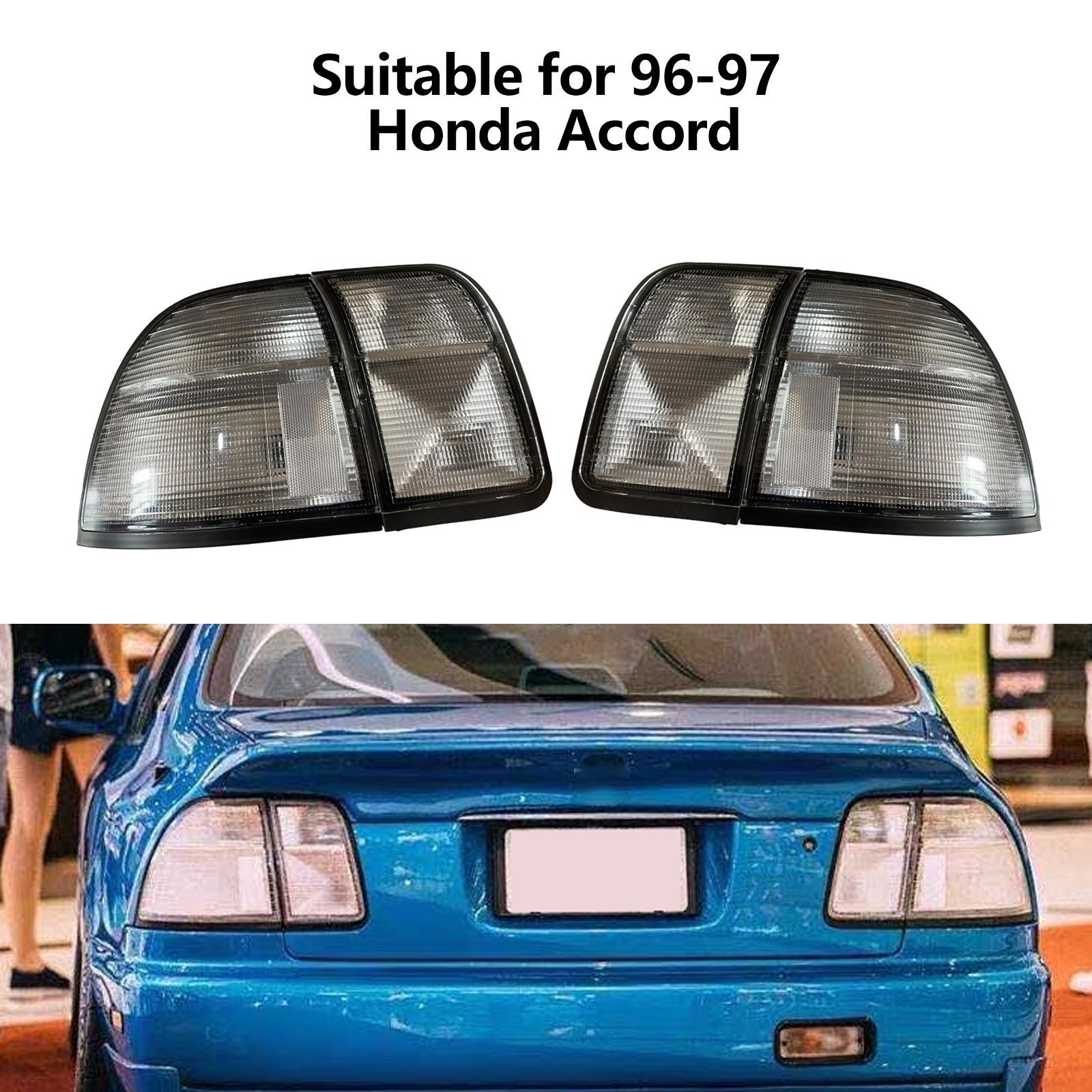 For 96-97 Honda Accord DX/EX/LX/EXL Sedan Coupe Black Brake Tail Lights Set NEW