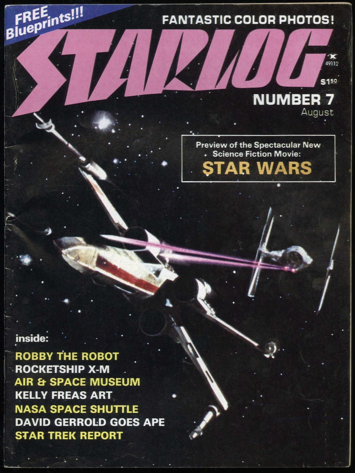 AUGUST 1977 STARLOG MAGAZINE NUMBER 7, STAR WARS, w/BLUEPRINTS INSERT, STAR TREK