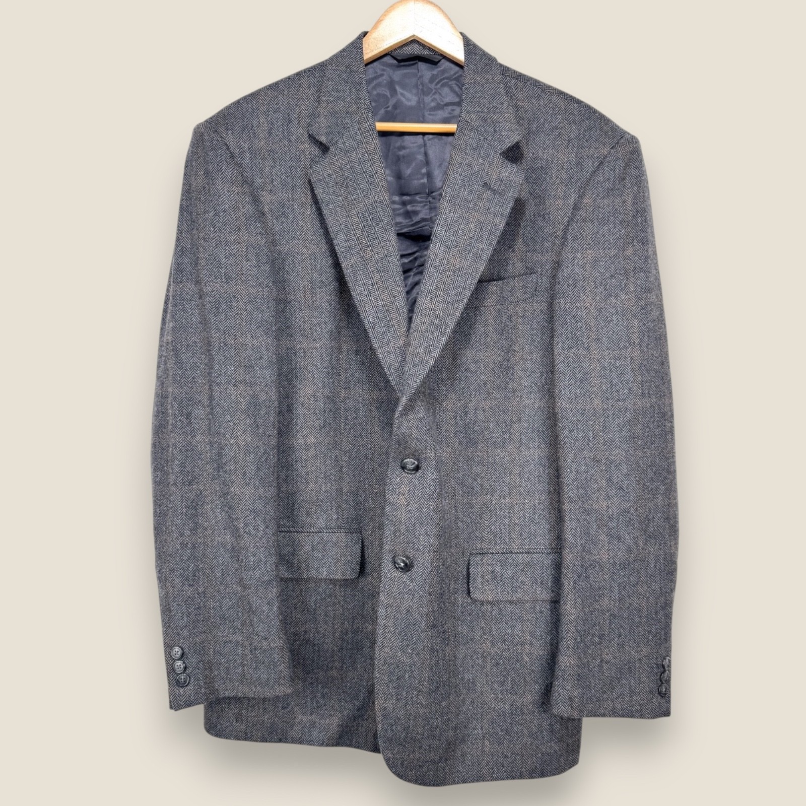 Alan Lebow Cashmere Sport Coat Jacket Men 42R Gray Herringbone 2 Button Blazer