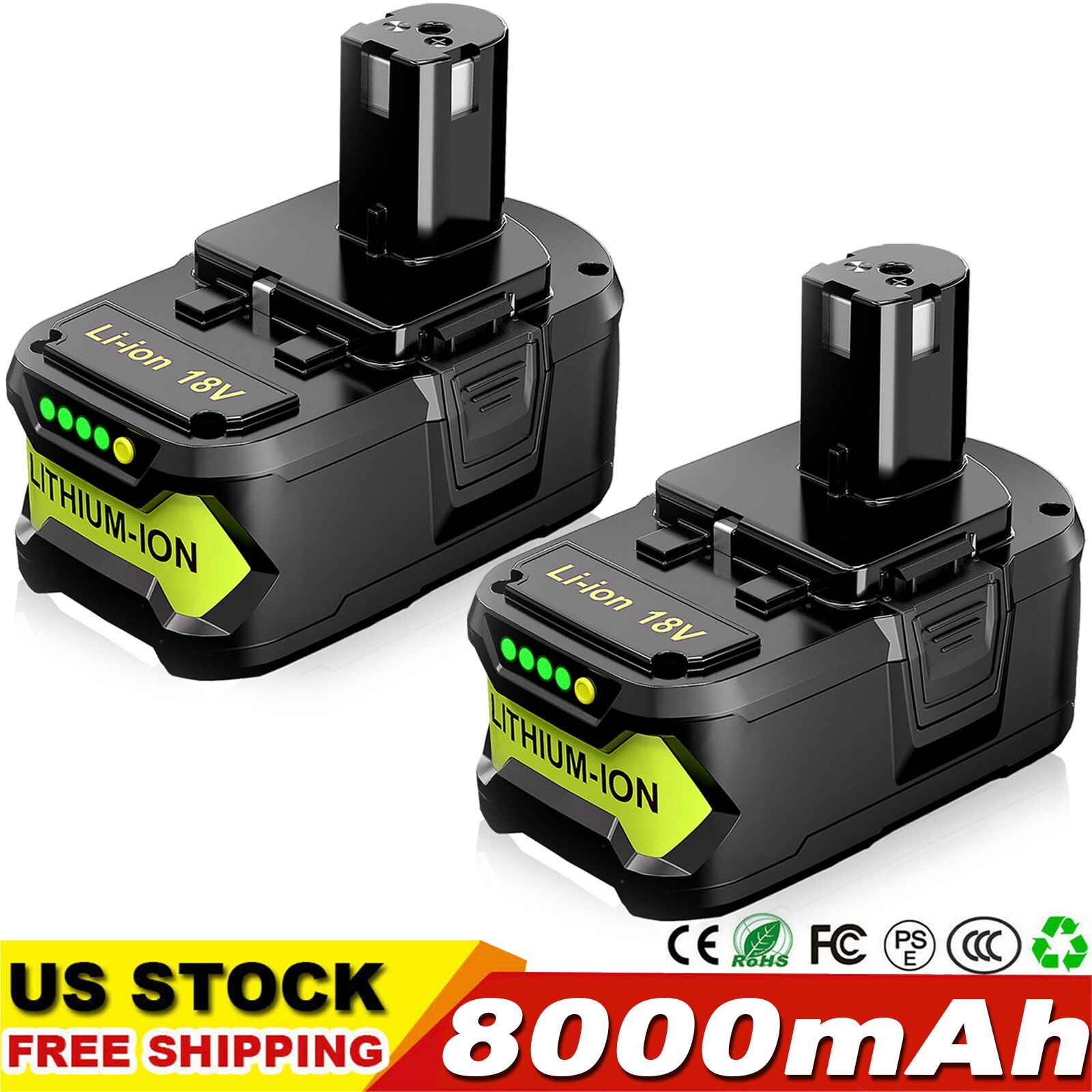 2x 8.0Ah High Capacity Lithium-Ion Battery For RYOBI 18V One+ Plus 18 Volt P108