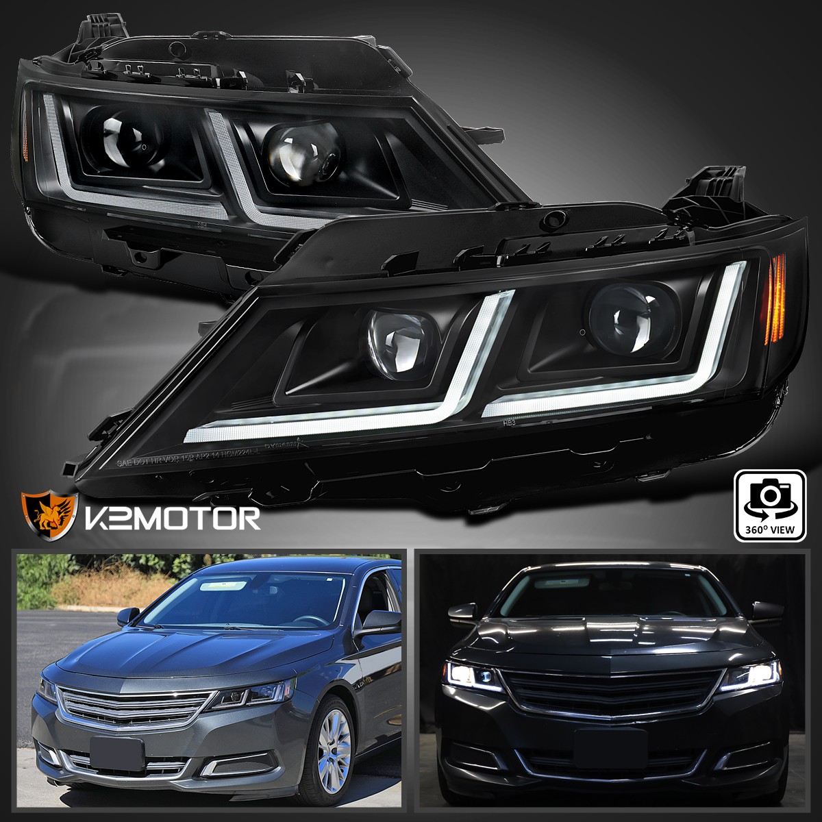 Fits 2014-2020 Chevy Impala LED DRL Sequential Black Projector Headlights Lamps Fits 2014-2020 Chevy Impala LED DRL Sequential Black Projector Headlights Lamps