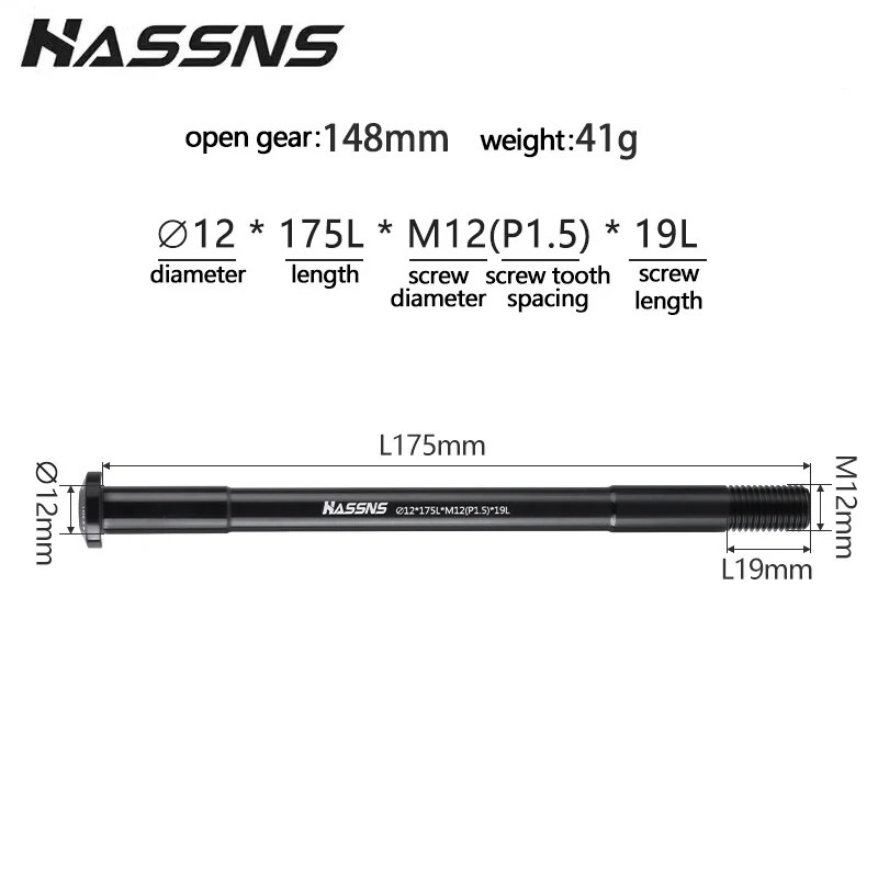 HASSNS MTB Thru Axle 12mm 15mm 100 110 142 148 Aluminum Bike Hub Shaft