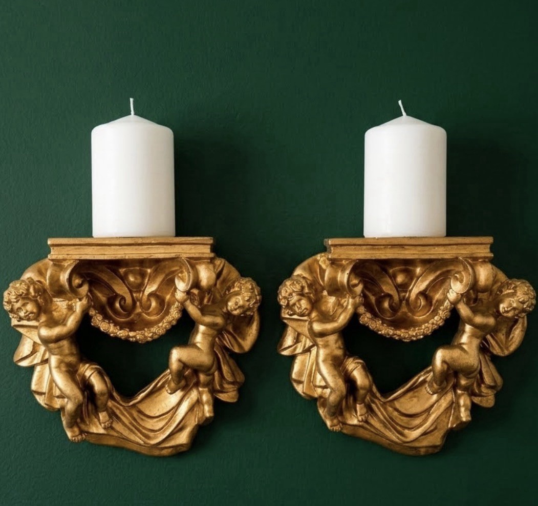 Vintage Gold Cherub Angel Resin Floating Shelf Wall Decor Hollywood Regency MCM