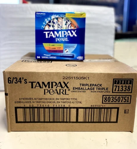 Set of 6-Tampax Pearl Tampons Trio Pack, Super/Super Plus/Ultra Absorbency 34 ct