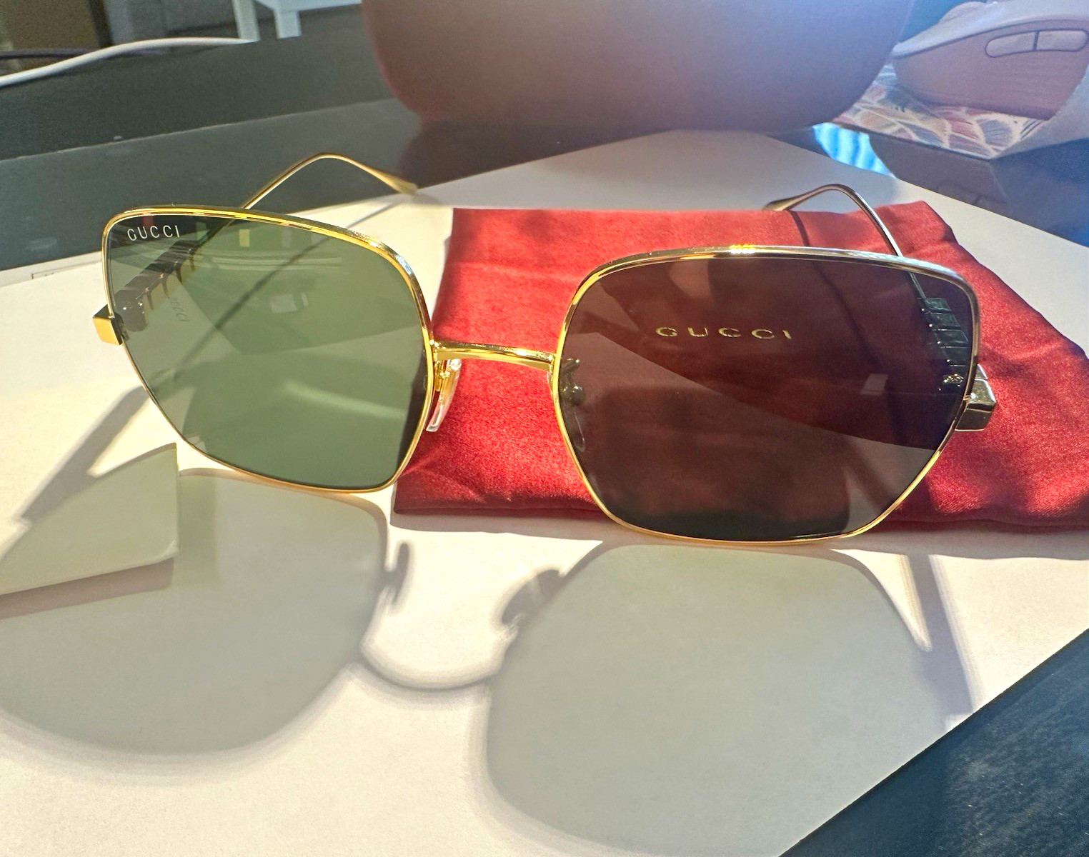 Gucci GG1434S Women’s Sunglasses Gold Gray 57mm Authentic Excellent Condition