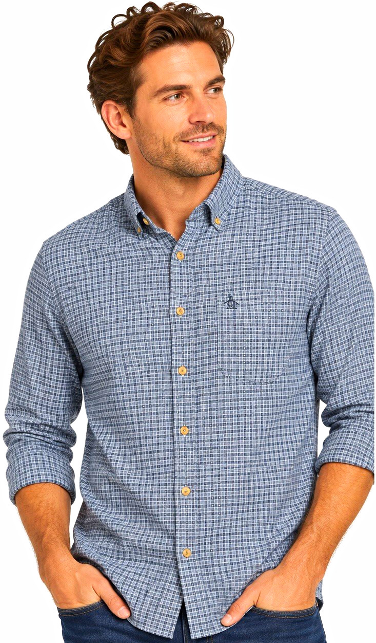 NWT Original Penguin Men’s Blue Check Button Down Long Sleeve Shirt MSRP $98