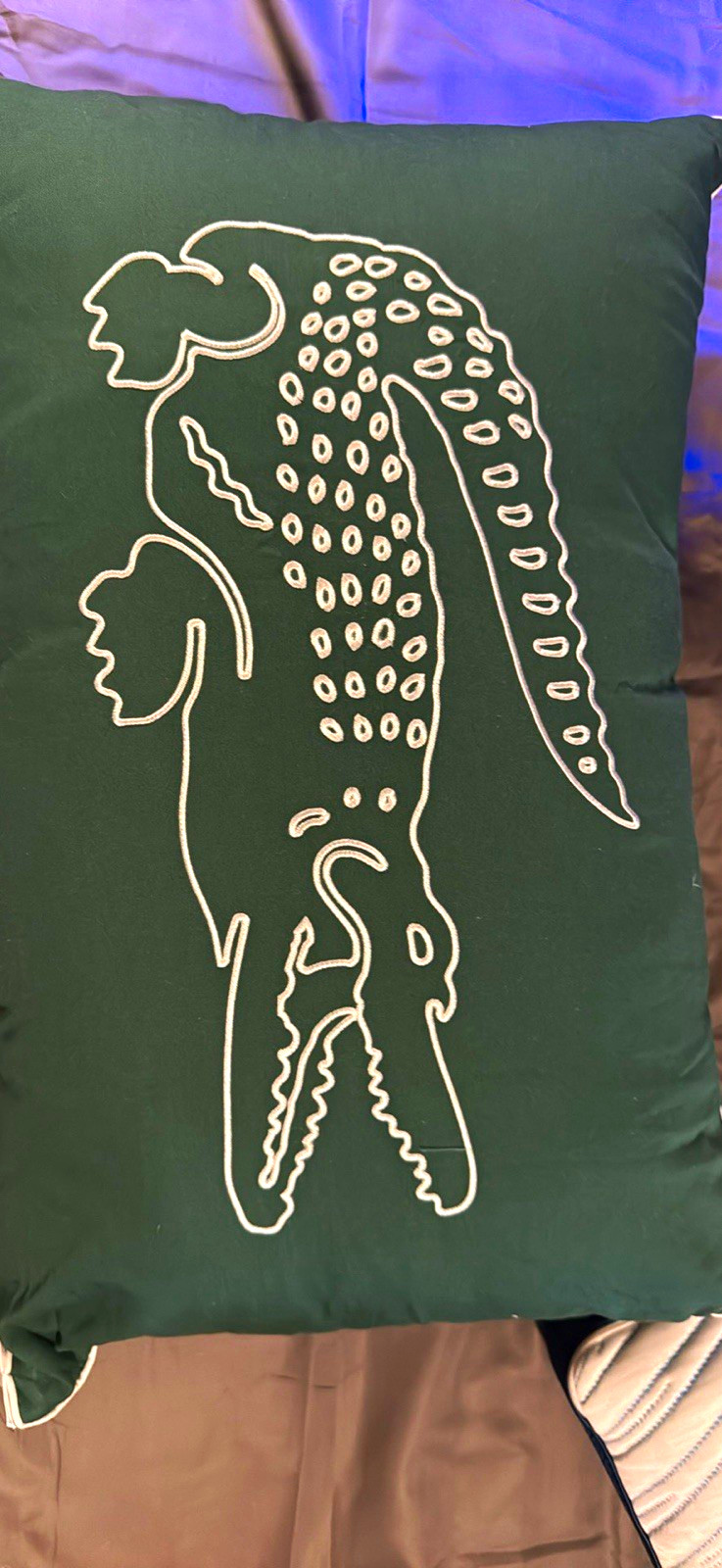 Lacoste Embroidered Crocodile Decorative Pillow Green/White 16x24 in