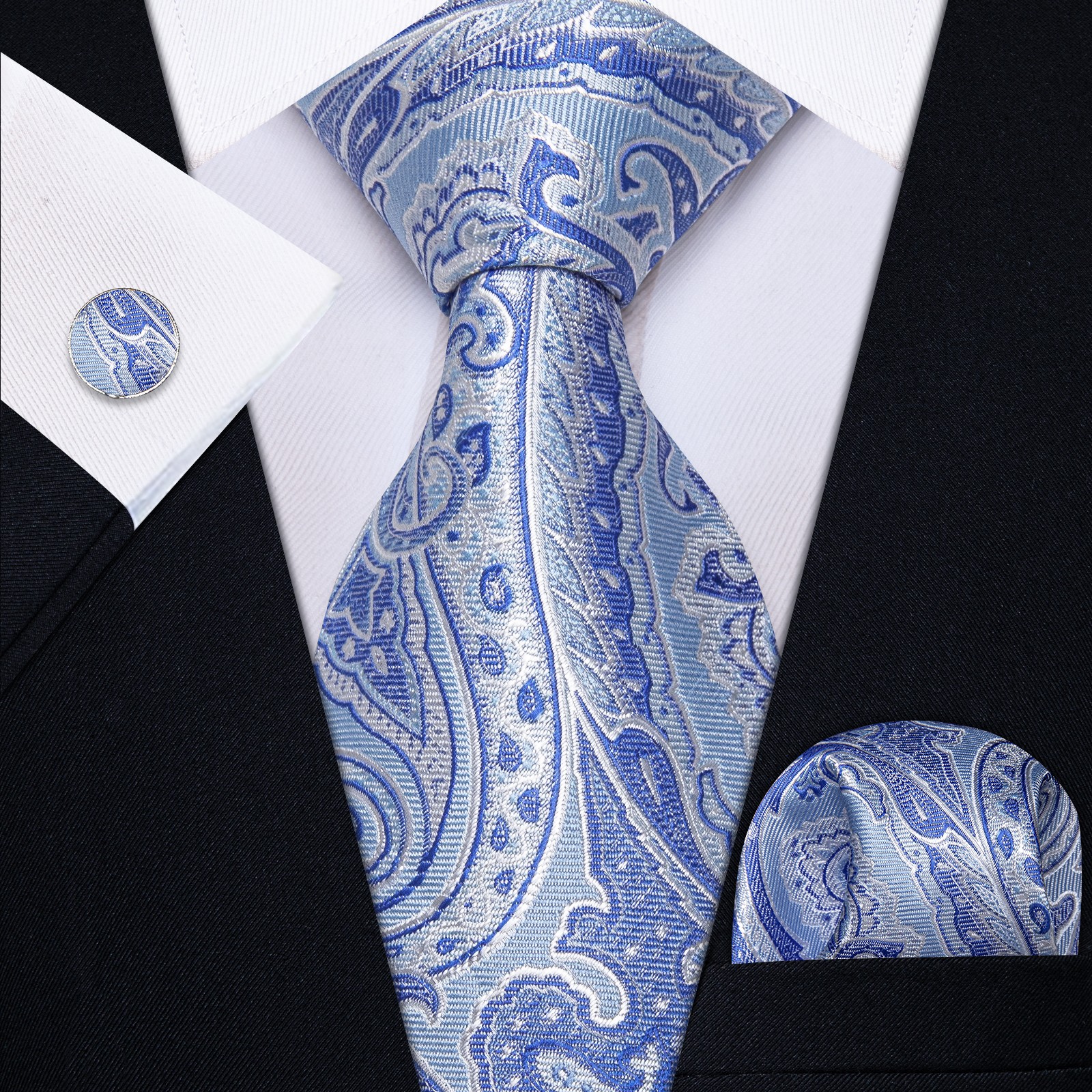 Fashion Mens Tie Regular Necktie Hanky Cufflinks Set Paisley Floral Striped Fashion Mens Tie Regular Necktie Hanky Cufflinks Set Paisley Floral Striped