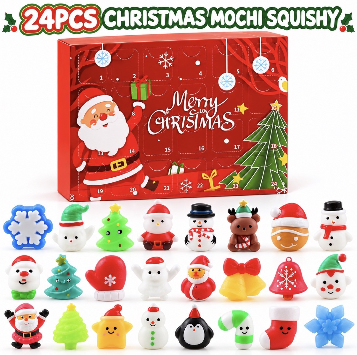 24PCS Christmas Mochi Squishy Squeeze Ball Stress Reliever Perfect Holiday Gift