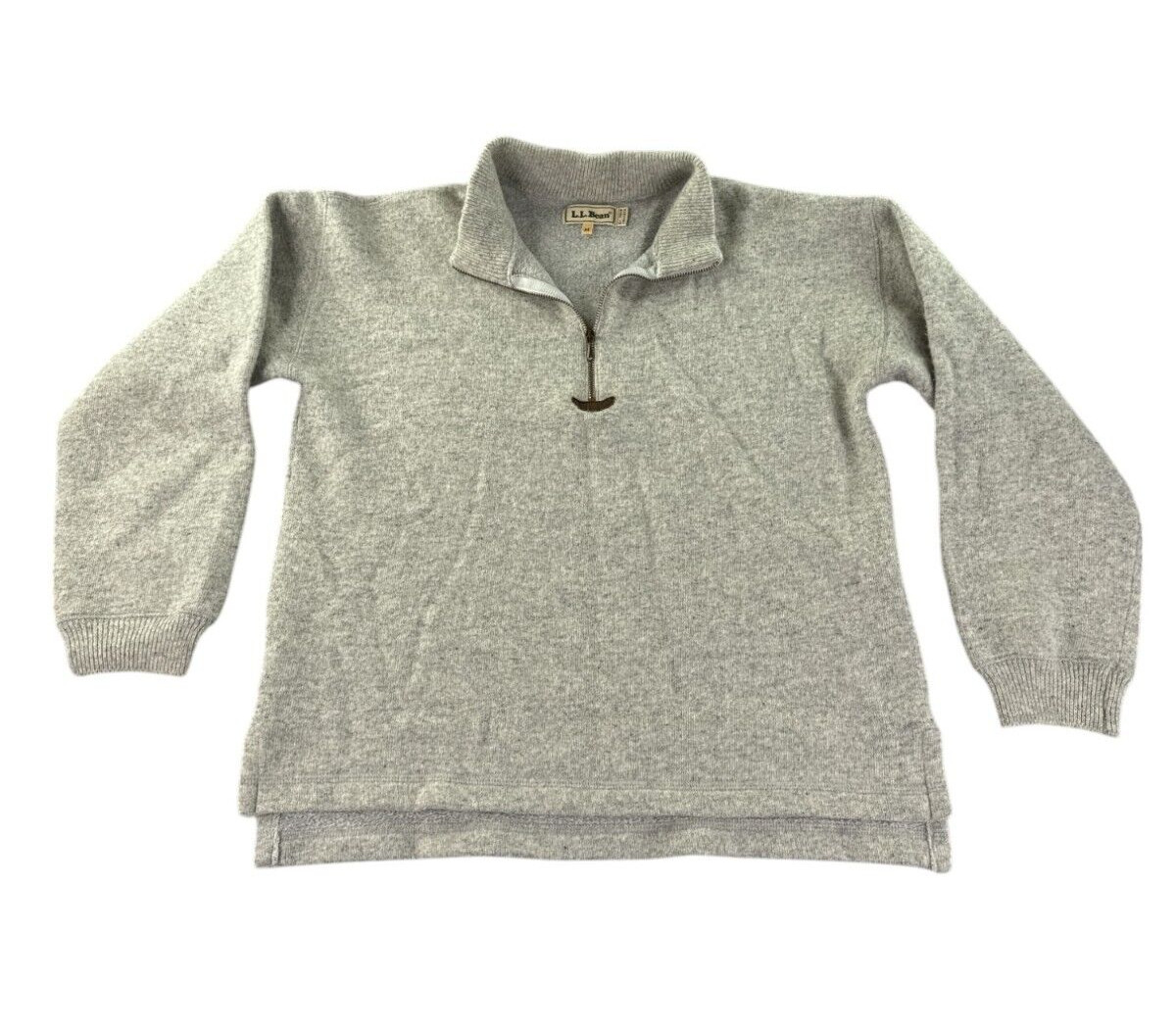 Vintage LL Bean Sweater Womens M Gray 1/4 Zip Wool Blend Made In Hungary Warm