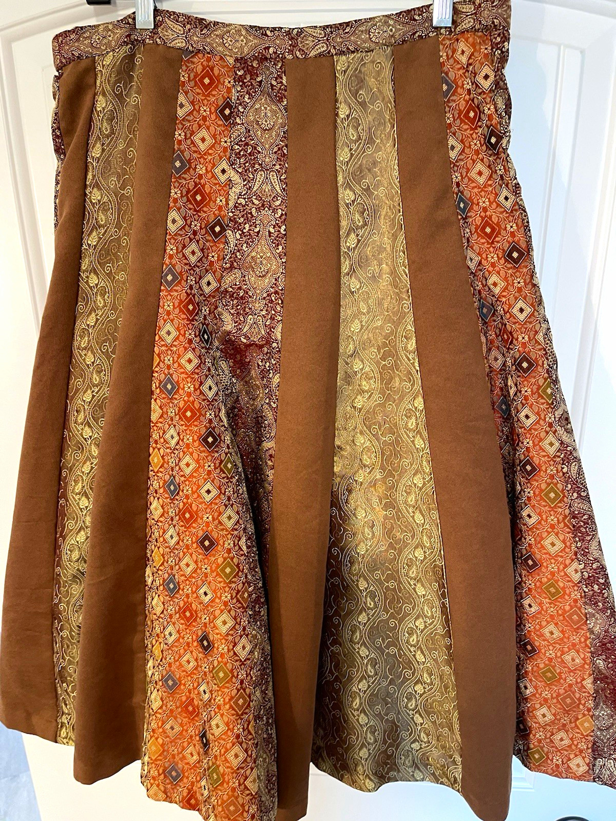Coldwater Creek Women’s Boho Patchwork Midi Skirt Artsy Hippie PS