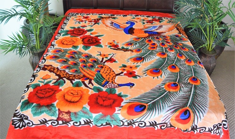 ☀️NEW 5 Pounds Super Soft Queen Korean Mink Blanket Beautiful Oriental Peacock ☀️NEW 5 Pounds Super Soft Queen Korean Mink Blanket Beautiful Oriental Peacock