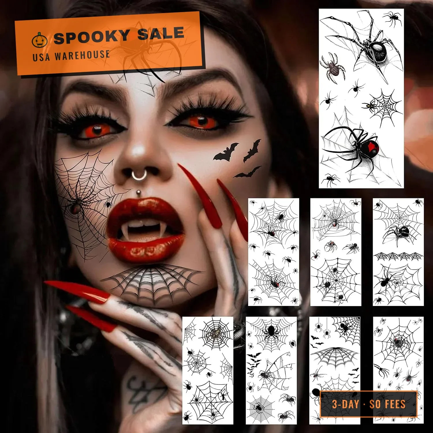 8 Sheets Large 3D Spider Web Temporary Tattoos Halloween Makeup Kit For Women Ad 8 Sheets Large 3D Spider Web Temporary Tattoos Halloween Makeup Kit For Women Ad