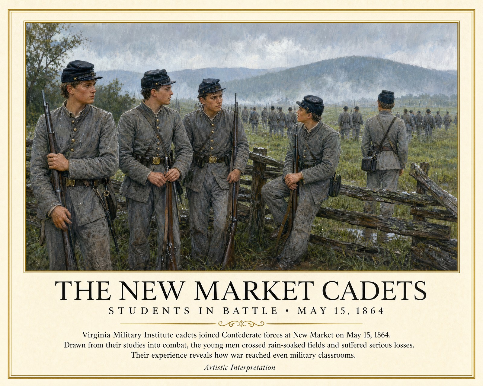 New Market Cadets in Gray Beside a Rain-Soaked Field Art/250037382