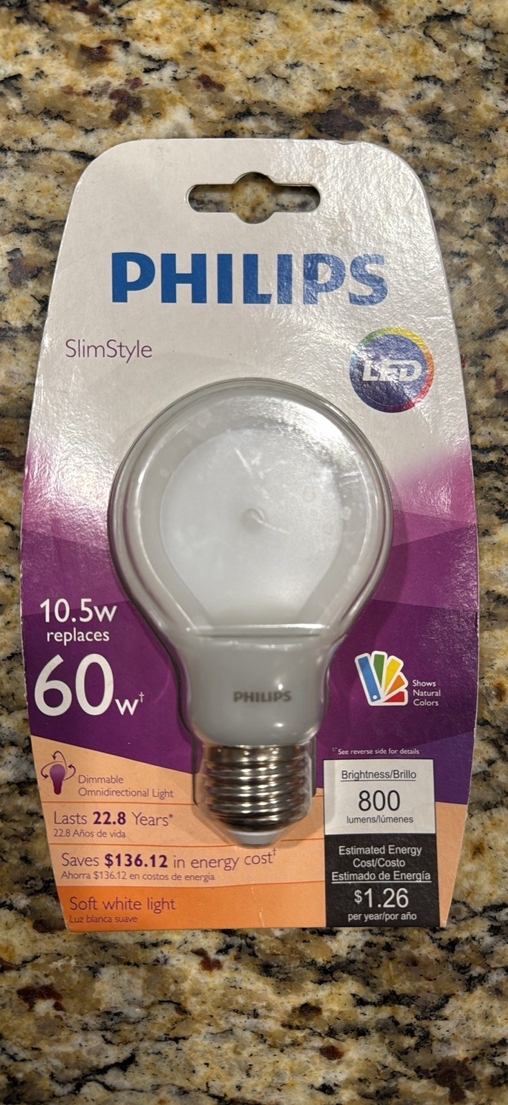 Lot 2 PHILIPS SlimStyle LED Light Bulb Dimmable 800 Lumen 10.5W 60W Soft White Lot 2 PHILIPS SlimStyle LED Light Bulb Dimmable 800 Lumen 10.5W 60W Soft White