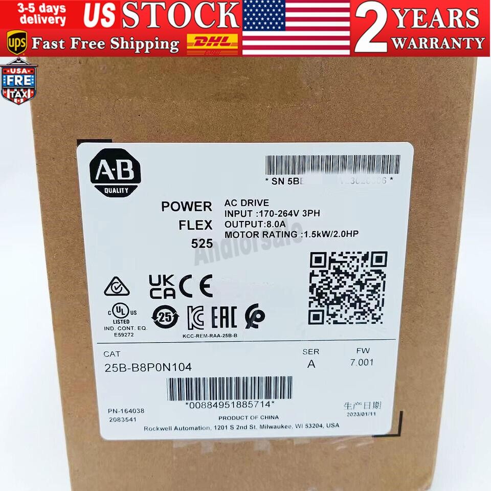 New AB 25B-B8P0N104 PowerFlex 525 Drive 1.5kW 2.0Hp 25B-B8P0N104 US Free Tax