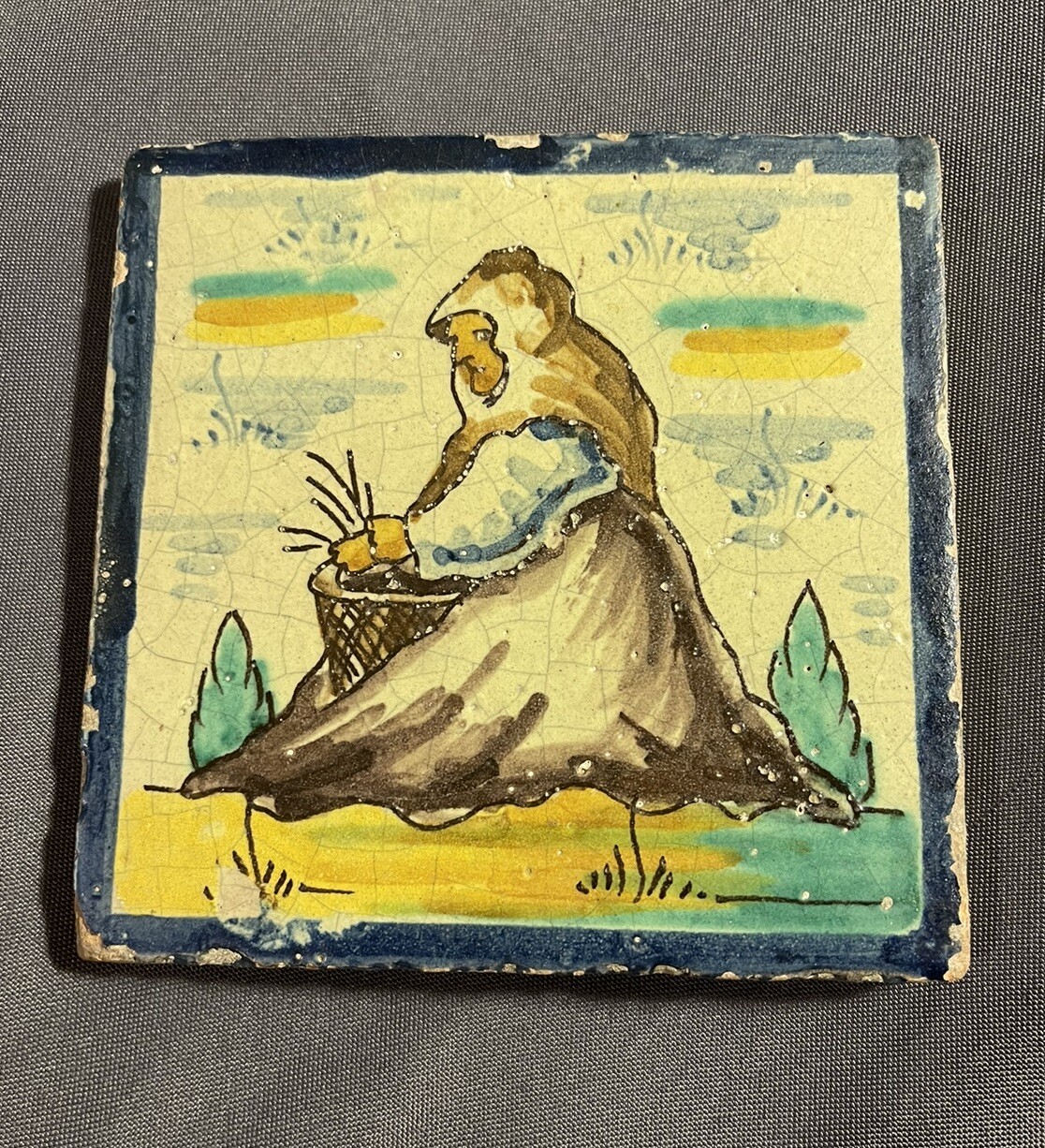 Early Antique Faience Tile possible 18th or 17th Century 