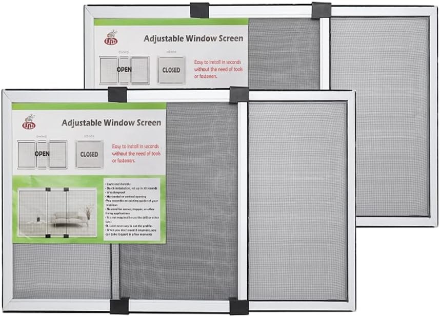 Adjustable Sliding Window Screen (19.68 \'\'H X 28-52\'\' W, White) 2 Packs Expandab